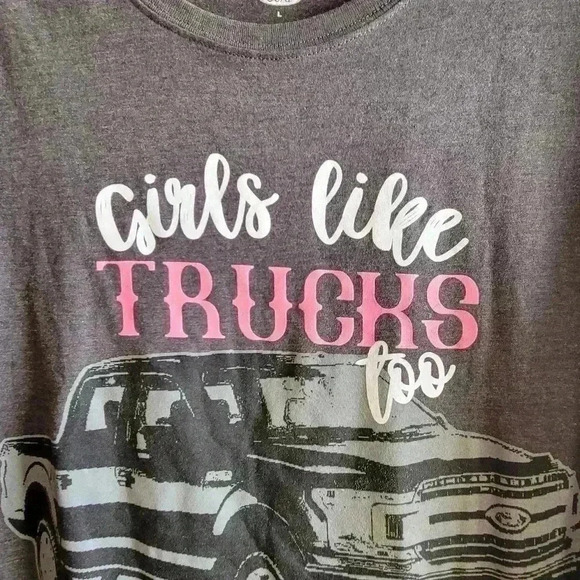 Brand New Girls Likes Truck FORD Women's SZ L Charcoal Short Sleeve - Picture 5 of 8